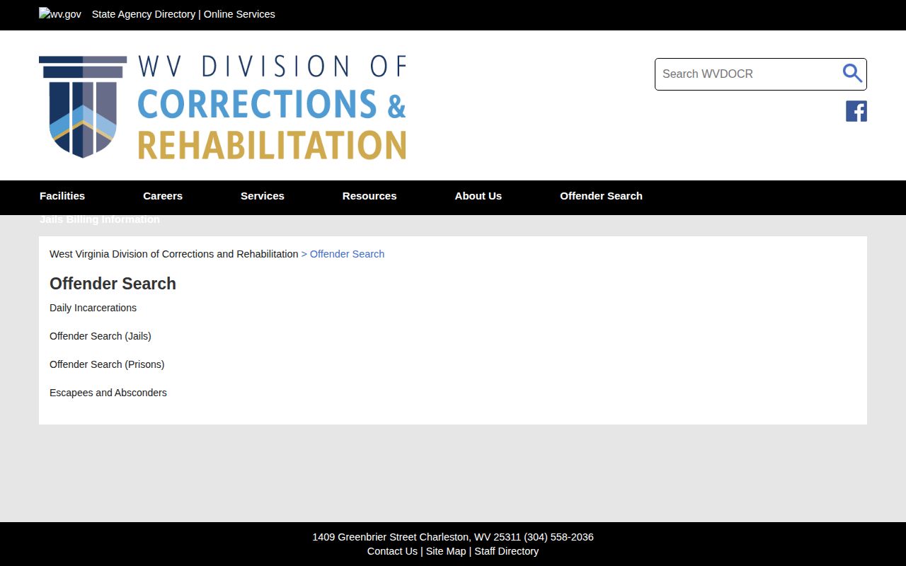 WVDCR search choices for Tucker County released inmate records